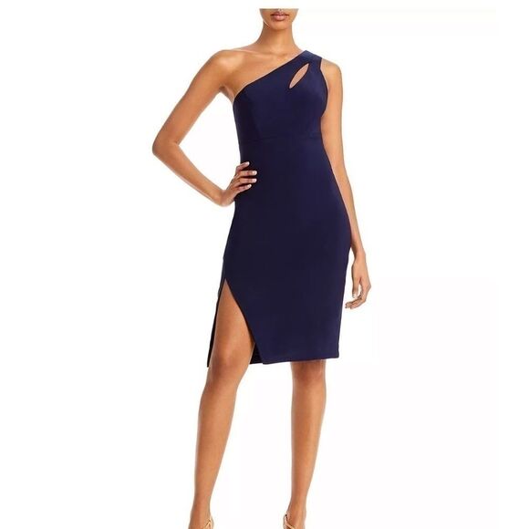 AQUA One Shoulder Keyhole Cocktail Dress - 100% Exclusive Size 6 Navy - Picture 2 of 10